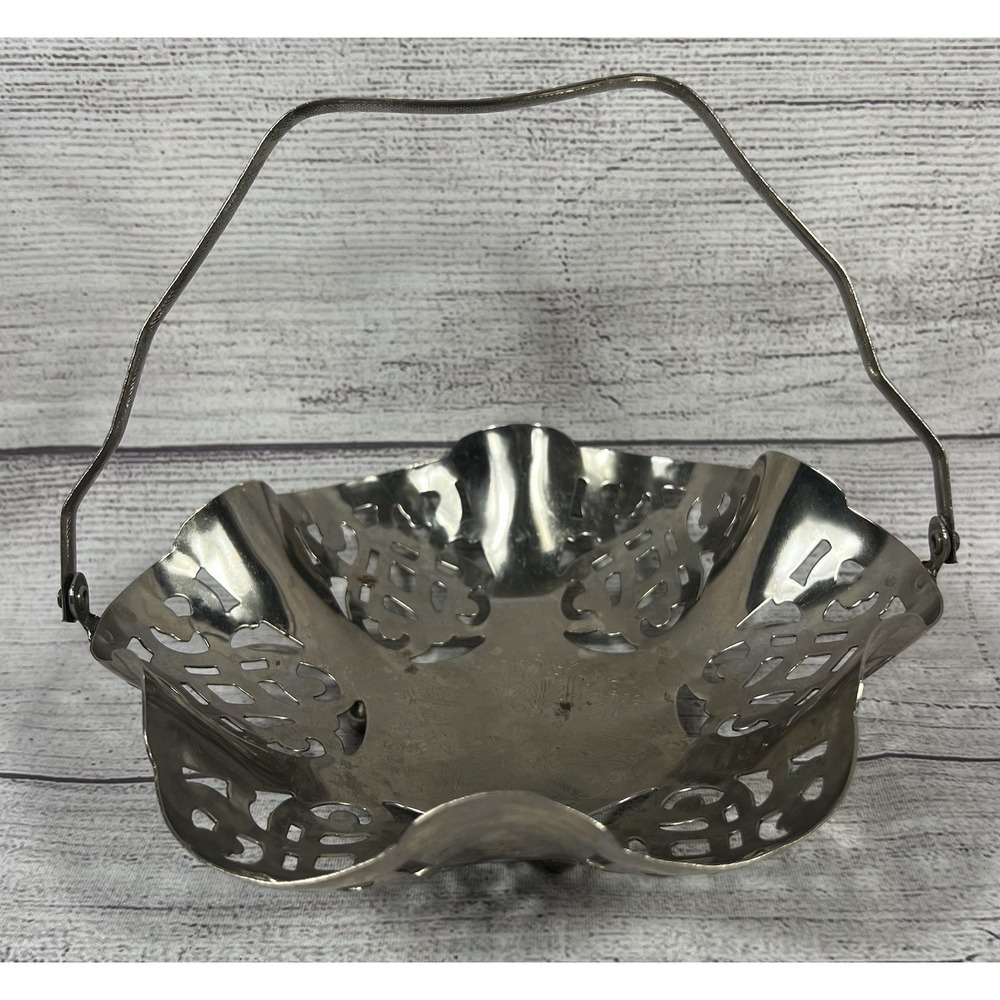 Leonard Silver Plated‎ Pierced Perforated Candy Nut Dish Tray w/ Handle